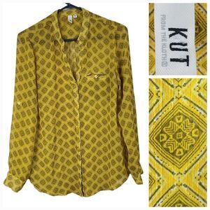 Kut From The Kloth Jasmine Top Vinchy Diamond Sunflower Yellow Sheer Blouse